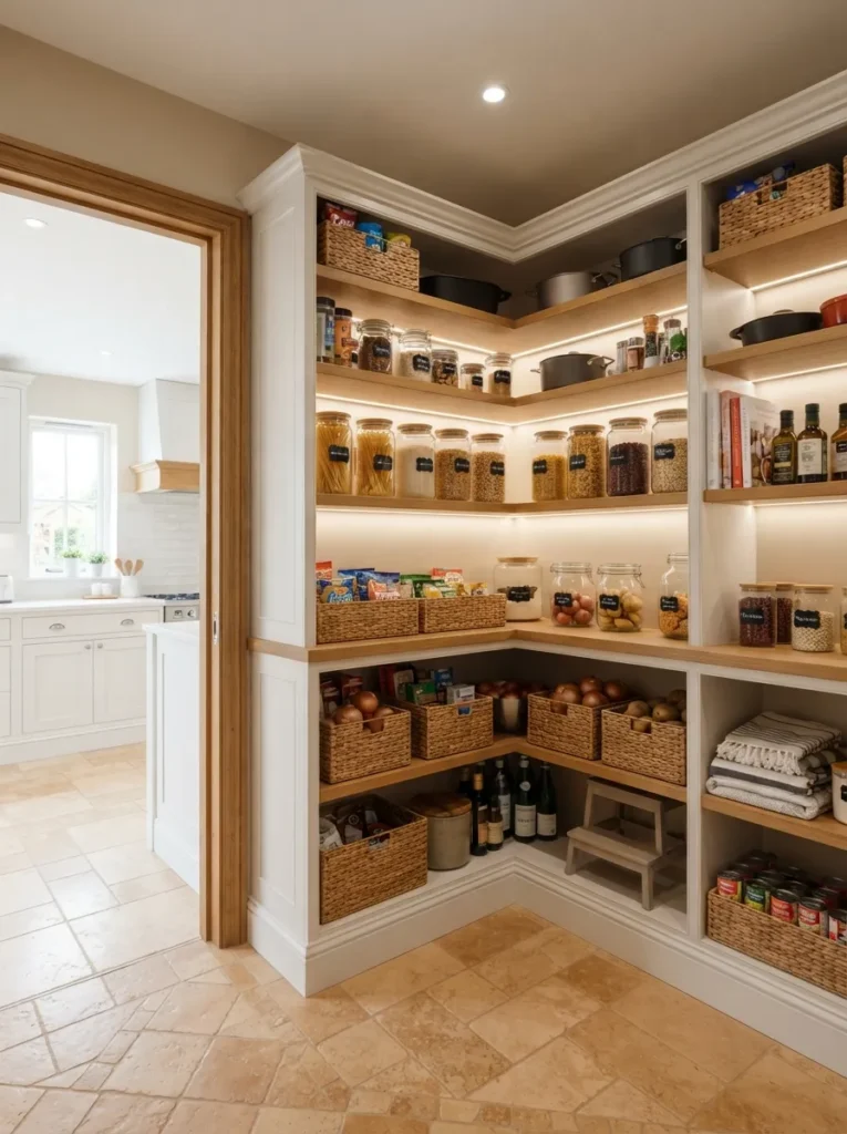 walk in corner pantry corner kitchen pantry idea modern