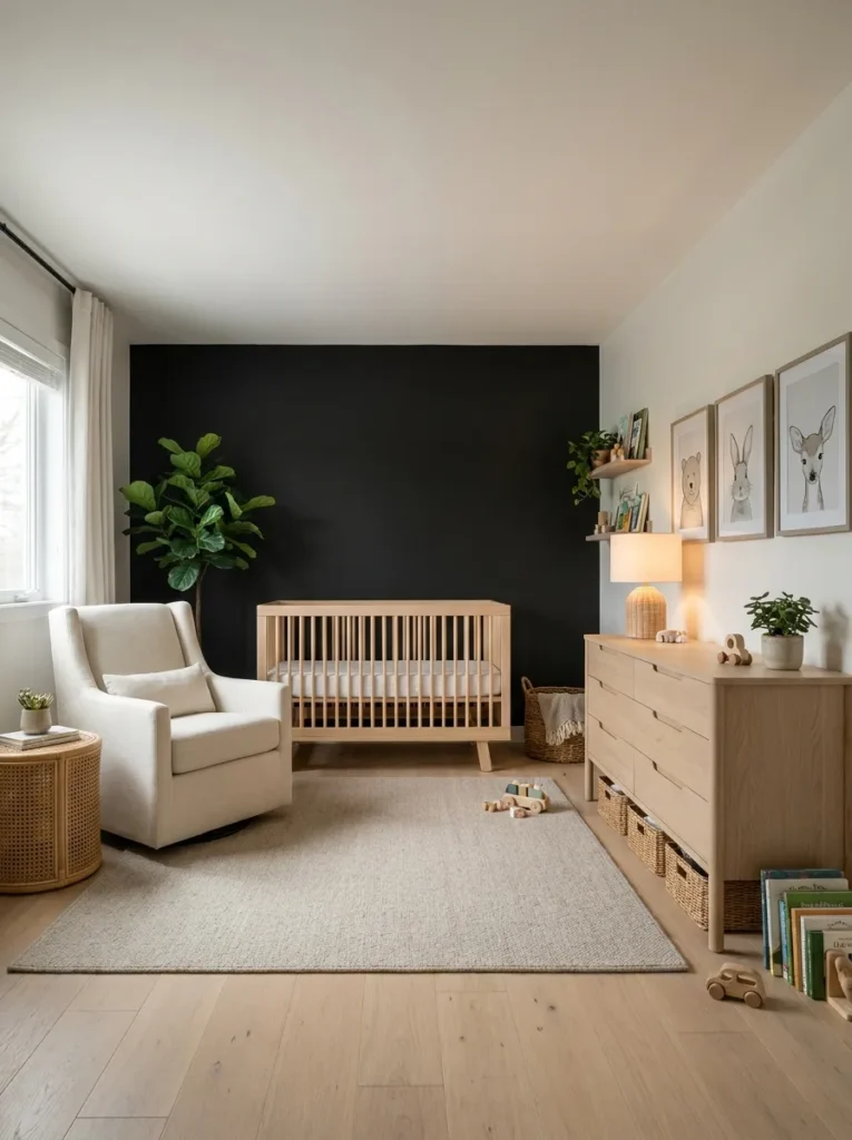 black nursery contrast black accent wall idea 2026
