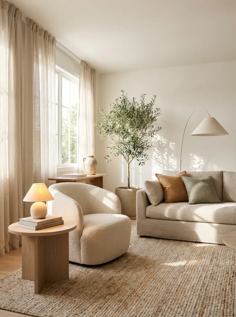 boucle accent chair spring living room decor idea 2026