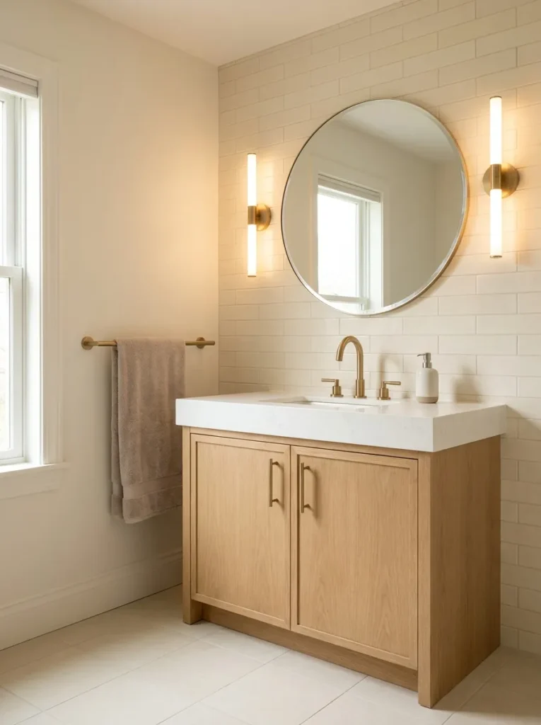 brass hardware touches cozy bathroom idea modern