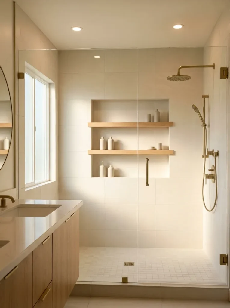 built in shower niches cozy bathroom idea modern