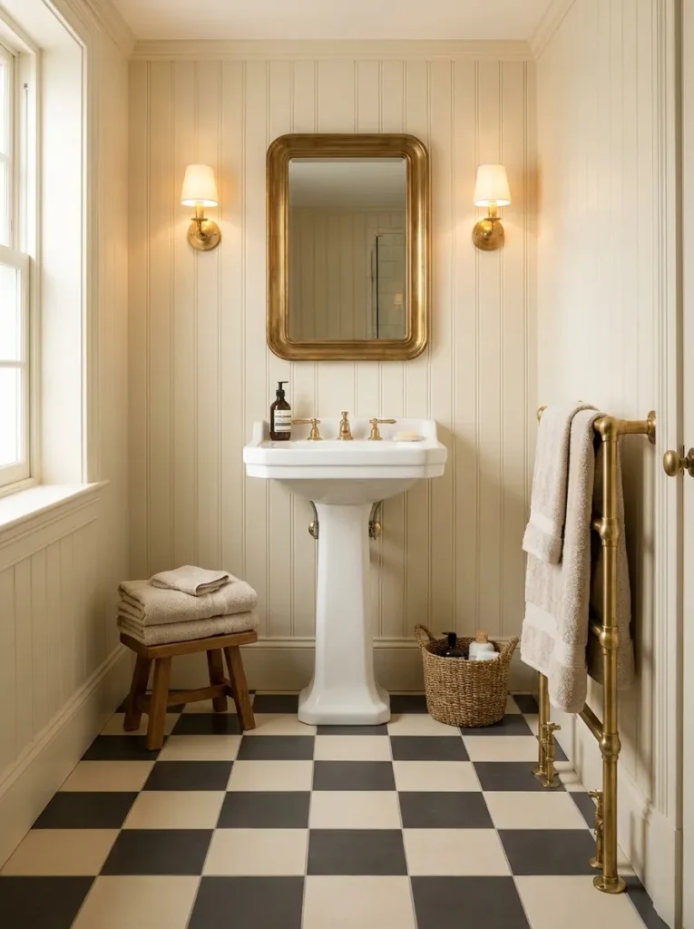classic checkerboard floors cozy bathroom idea modern