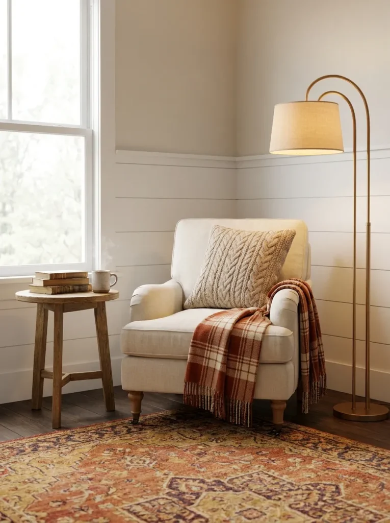 cozy plaid reading nook fall decor idea for your home 2026