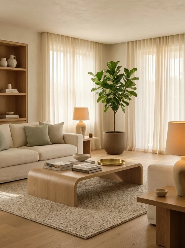 curved coffee table spring living room decor idea 2026