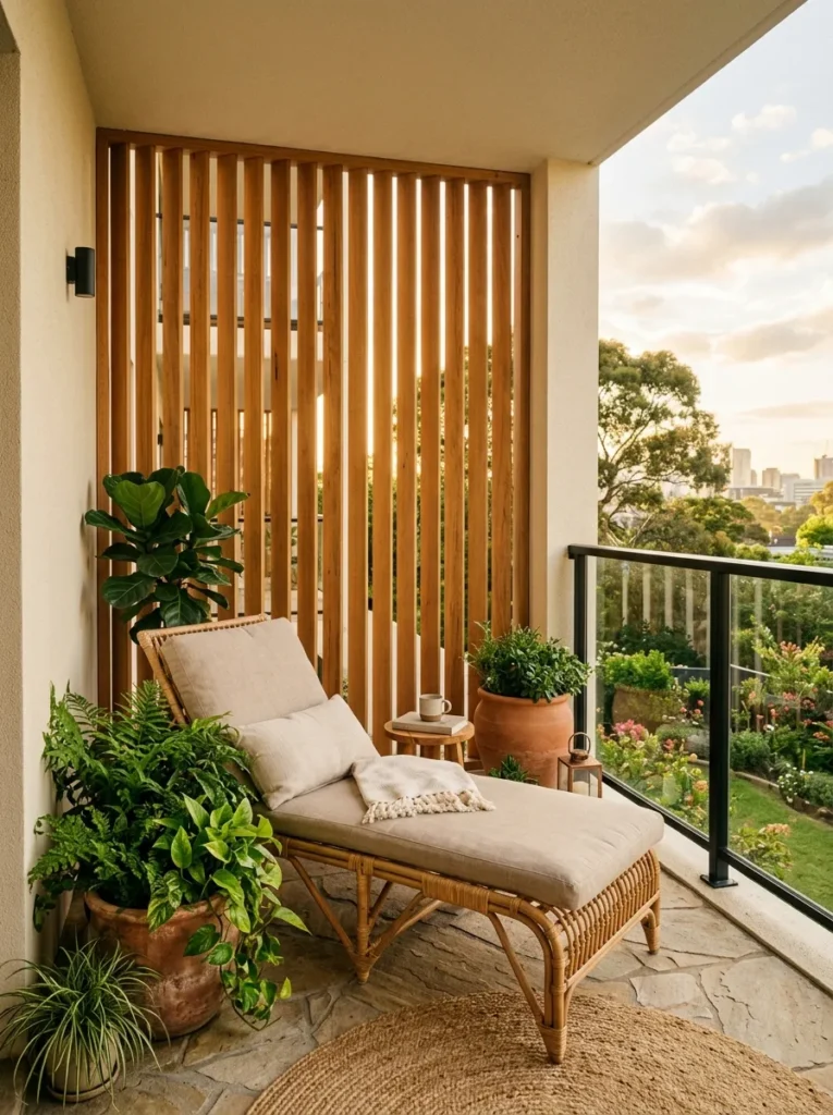 decorative vertical slats balcony grill design idea 2026