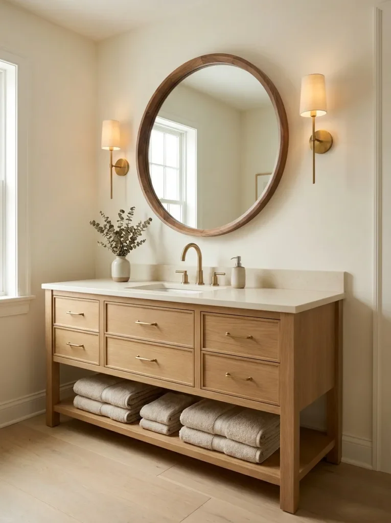framed mirror warmth cozy bathroom idea modern