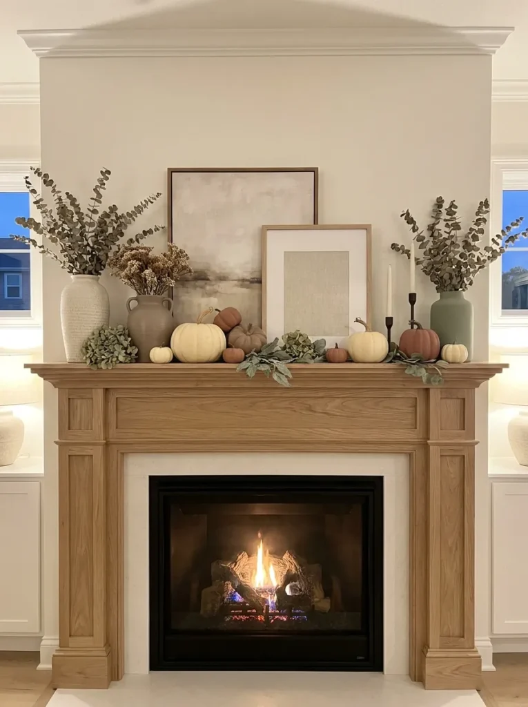 layered pumpkin mantel fall decor idea for your home 2026