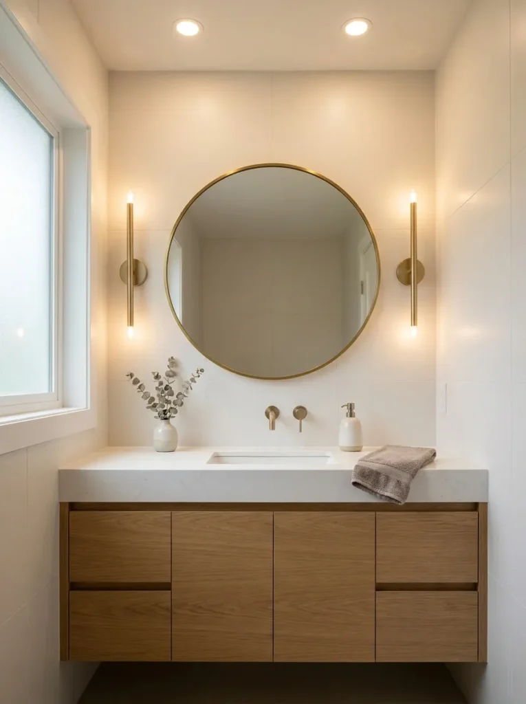 layered vanity lighting cozy bathroom idea modern