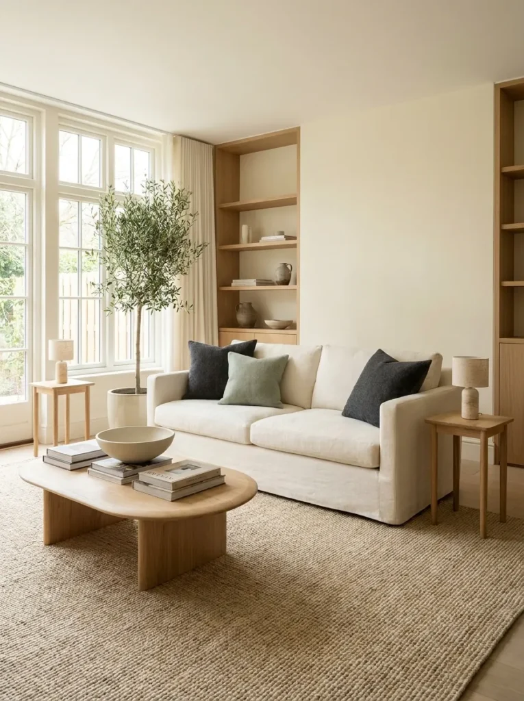 light oak furniture spring living room decor idea 2026