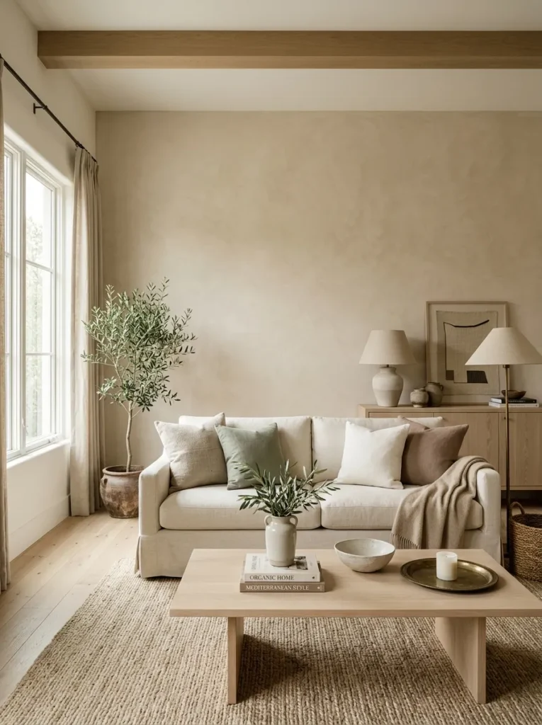limewash accent wall spring living room decor idea 2026