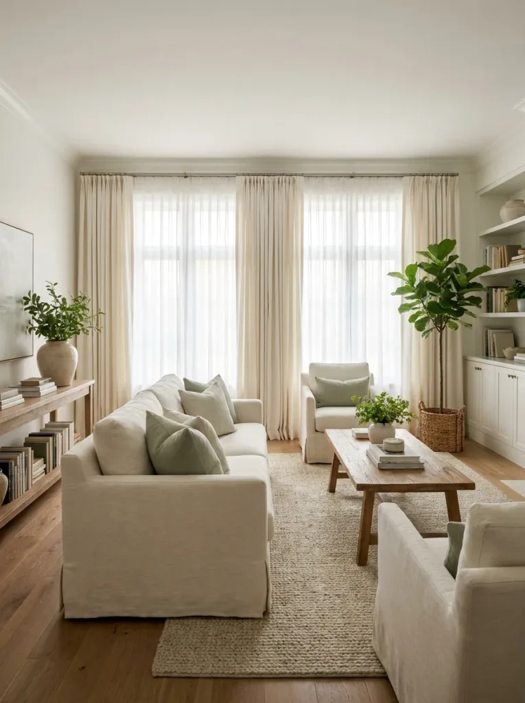 linen curtain layers spring living room decor idea 2026