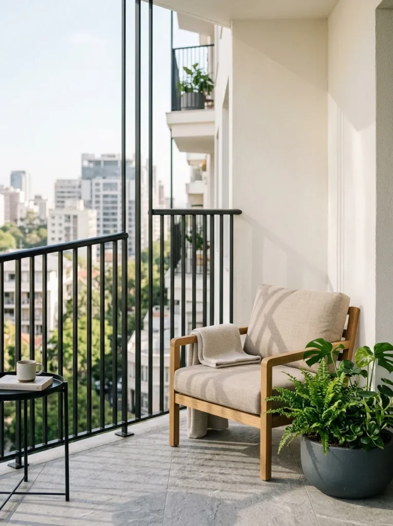 matte black vertical bars balcony grill design idea 2026