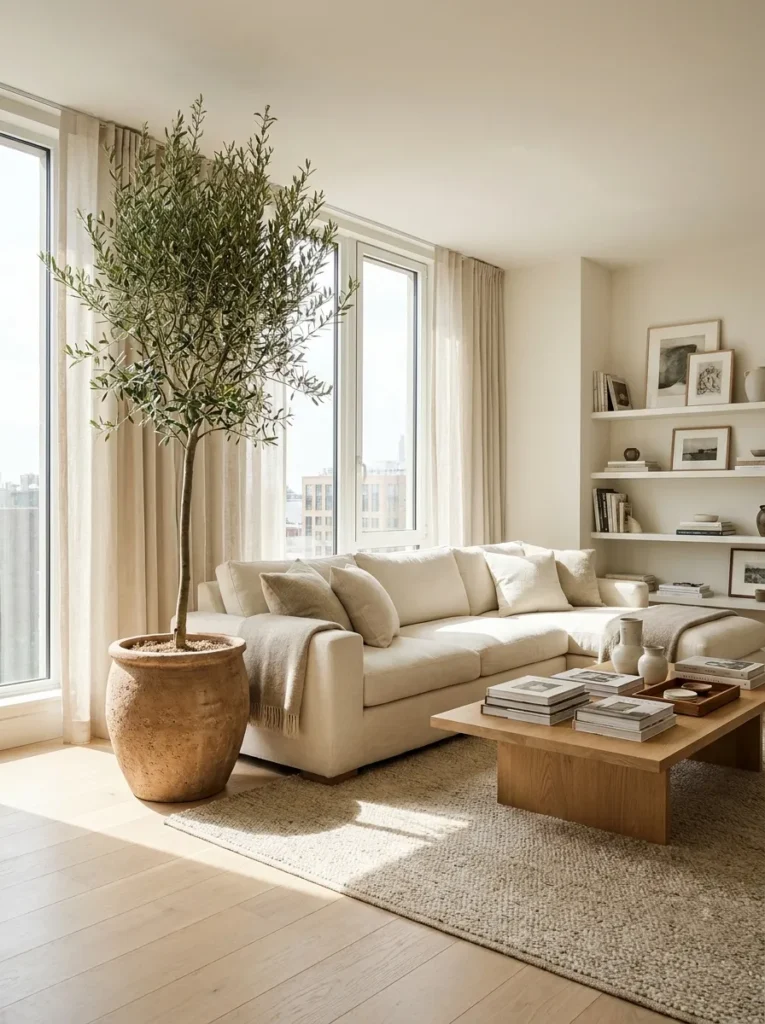 oversized floor plant spring living room decor idea 2026
