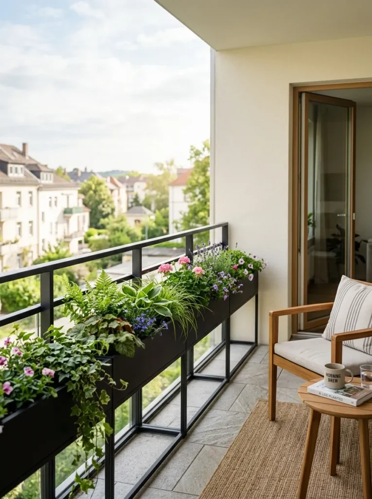 planter integrated railing balcony grill design idea 2026