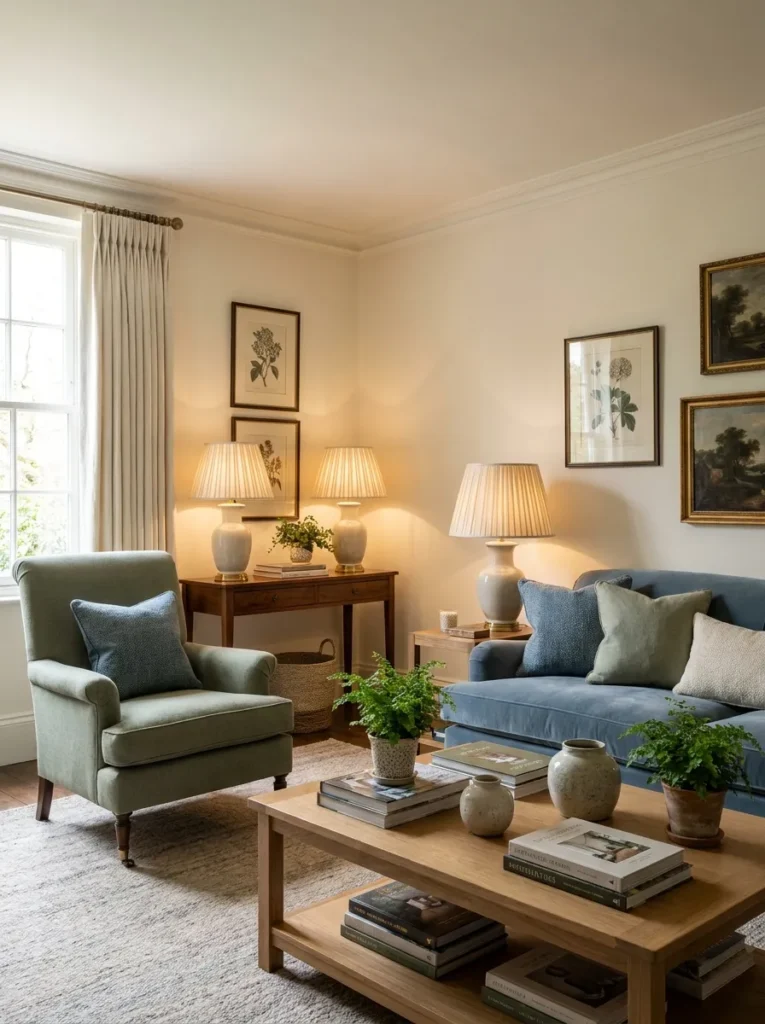pleated lamp shades spring living room decor idea 2026