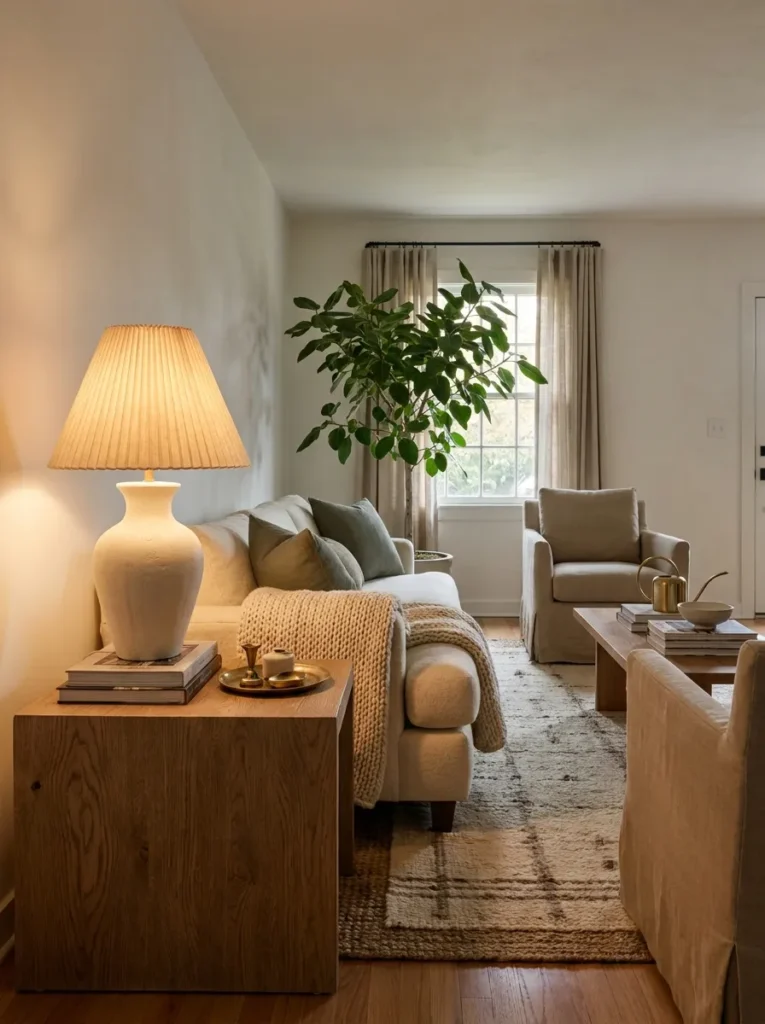 sculptural ceramic lighting spring living room decor idea 2026