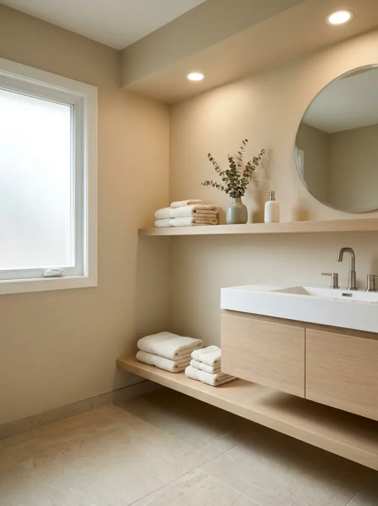 soft wood accents cozy bathroom idea modern