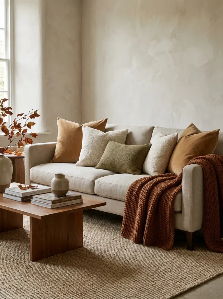 textured autumn sofa fall decor idea for your home 2026