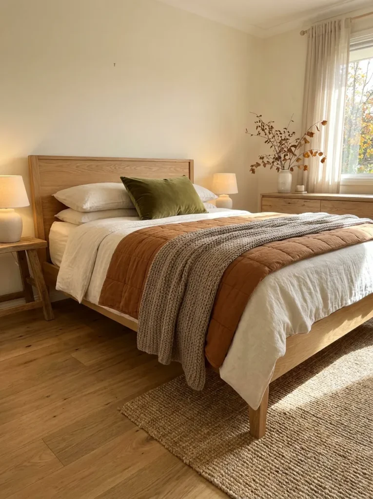 warm bedroom layering fall decor idea for your home 2026