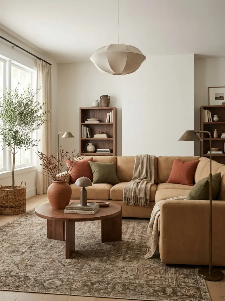 warm earth tone sectional corner sofa design modern