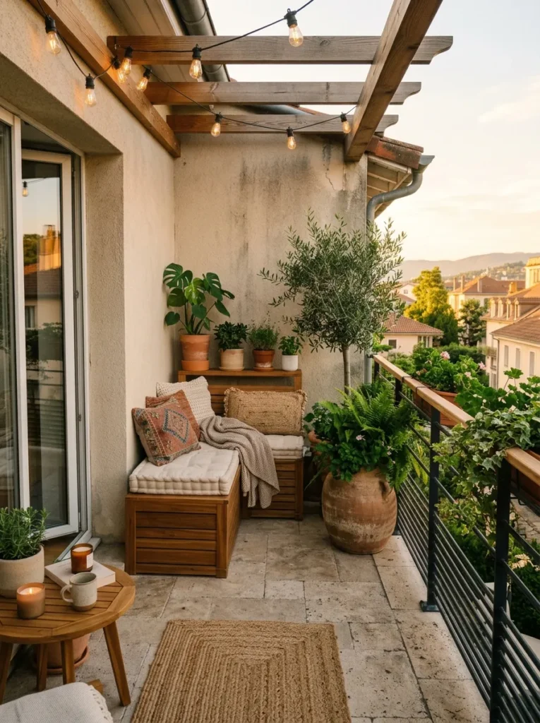 wood and metal mix balcony grill design idea 2026