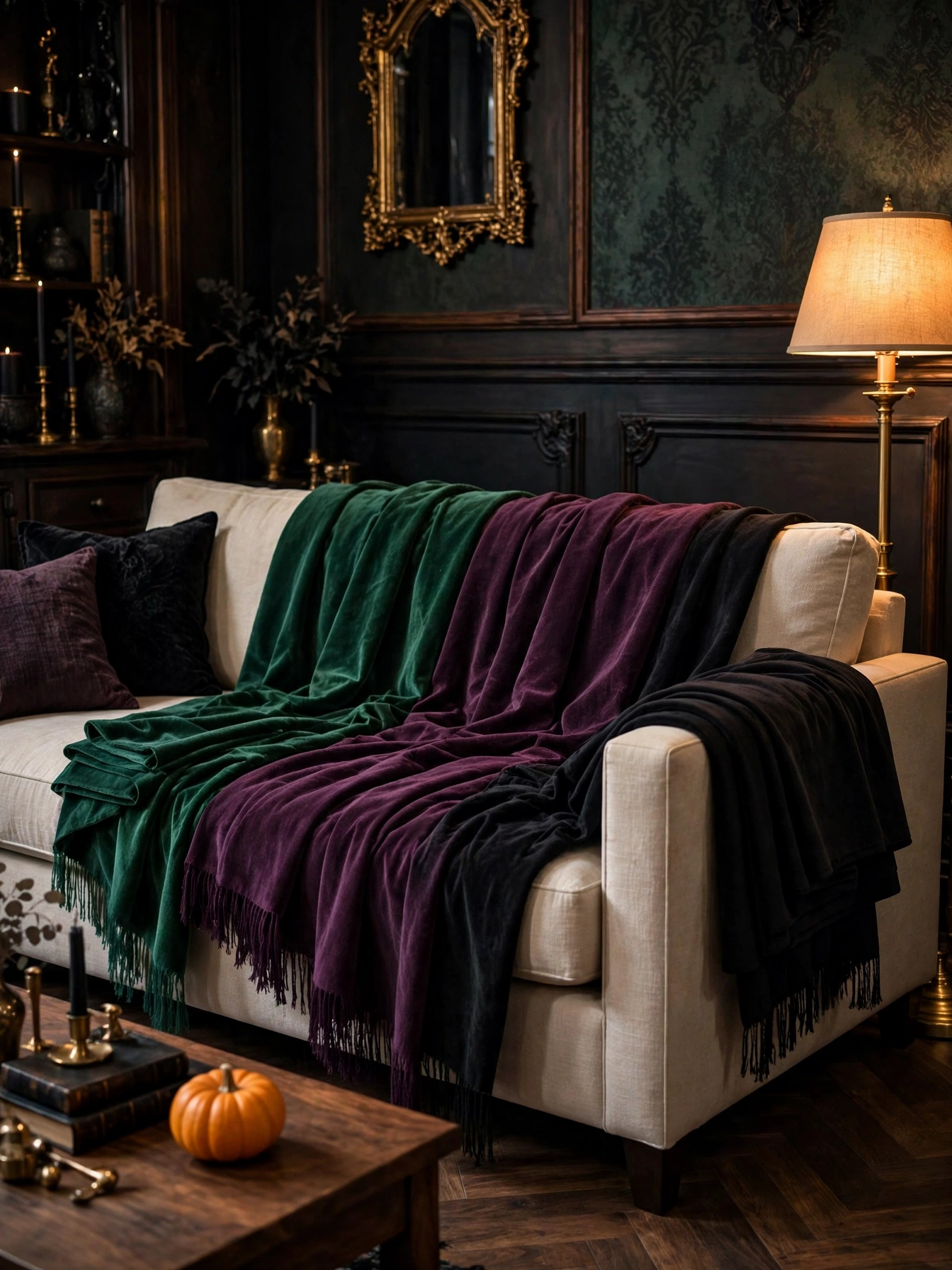 04 halloween room decor ideas 2026 velvet throw layers