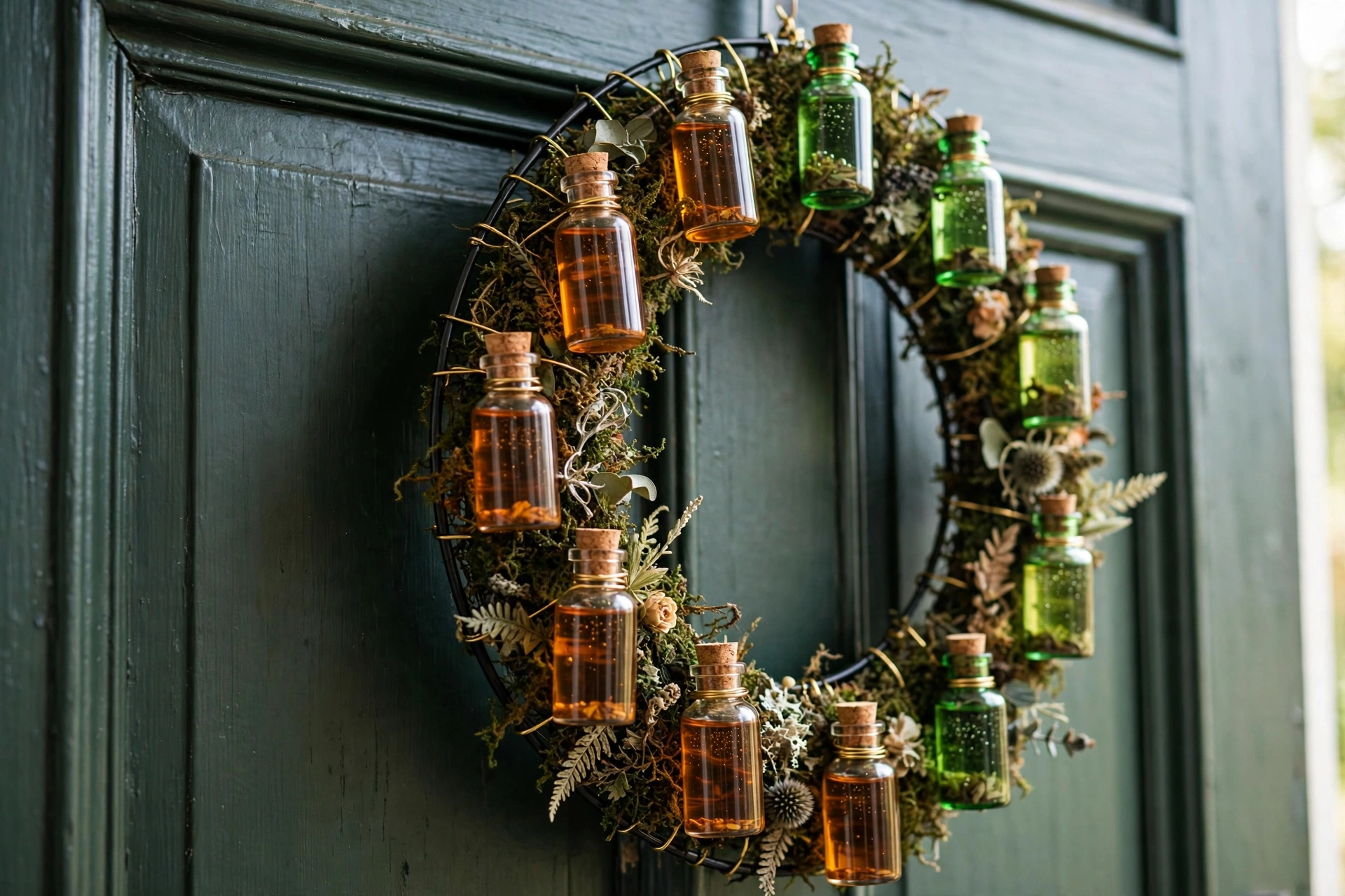 A potion bottle wreath for Halloween