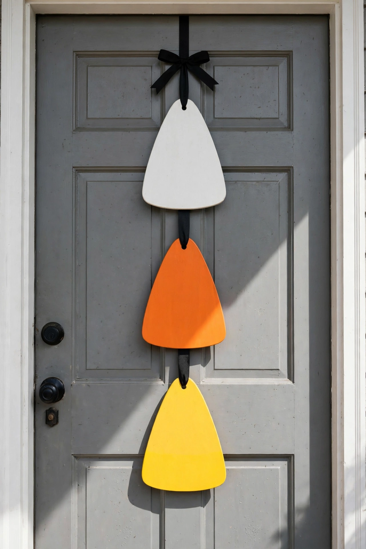 A candy corn color block Halloween door hanger