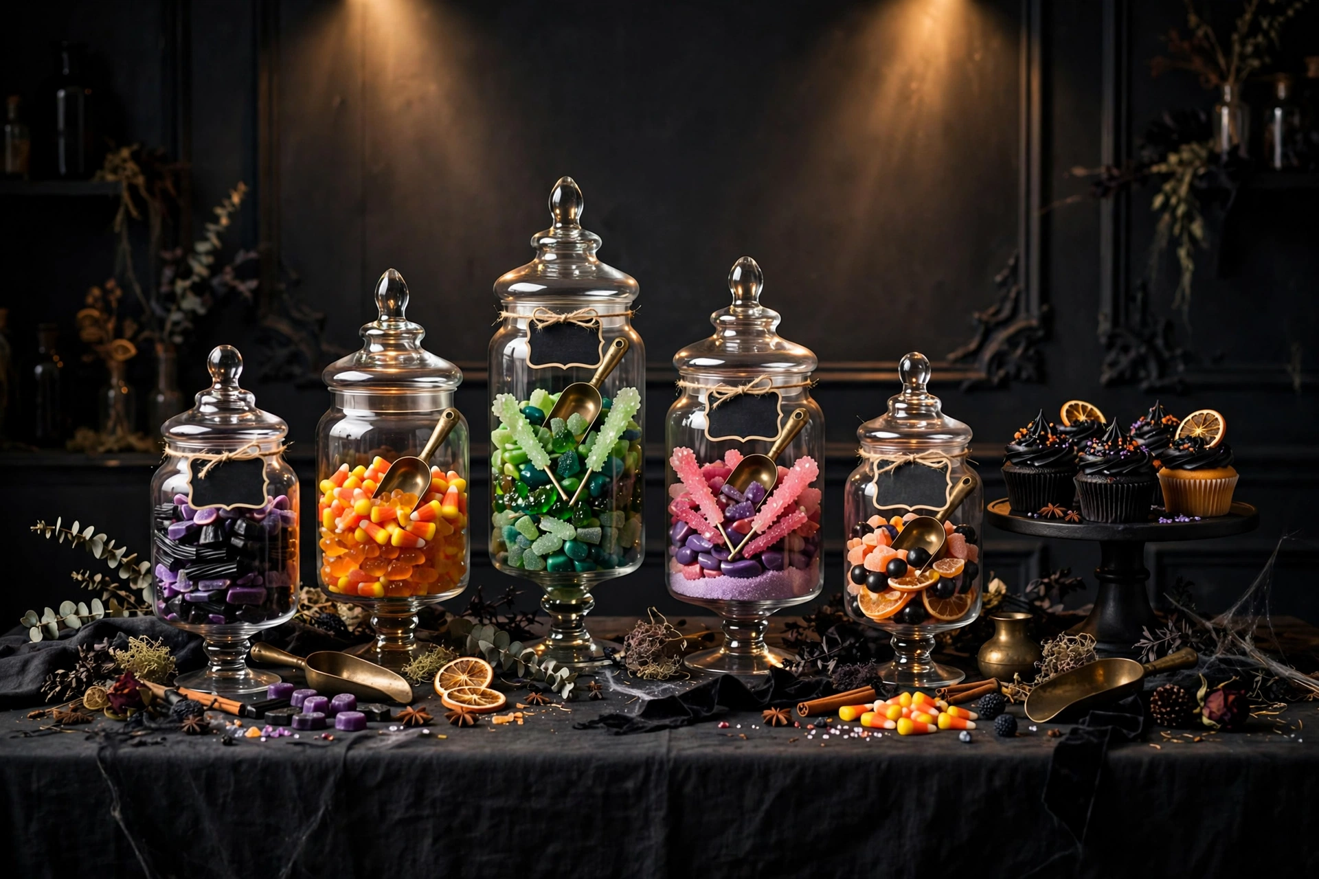 Apothecary dessert display for a Halloween party