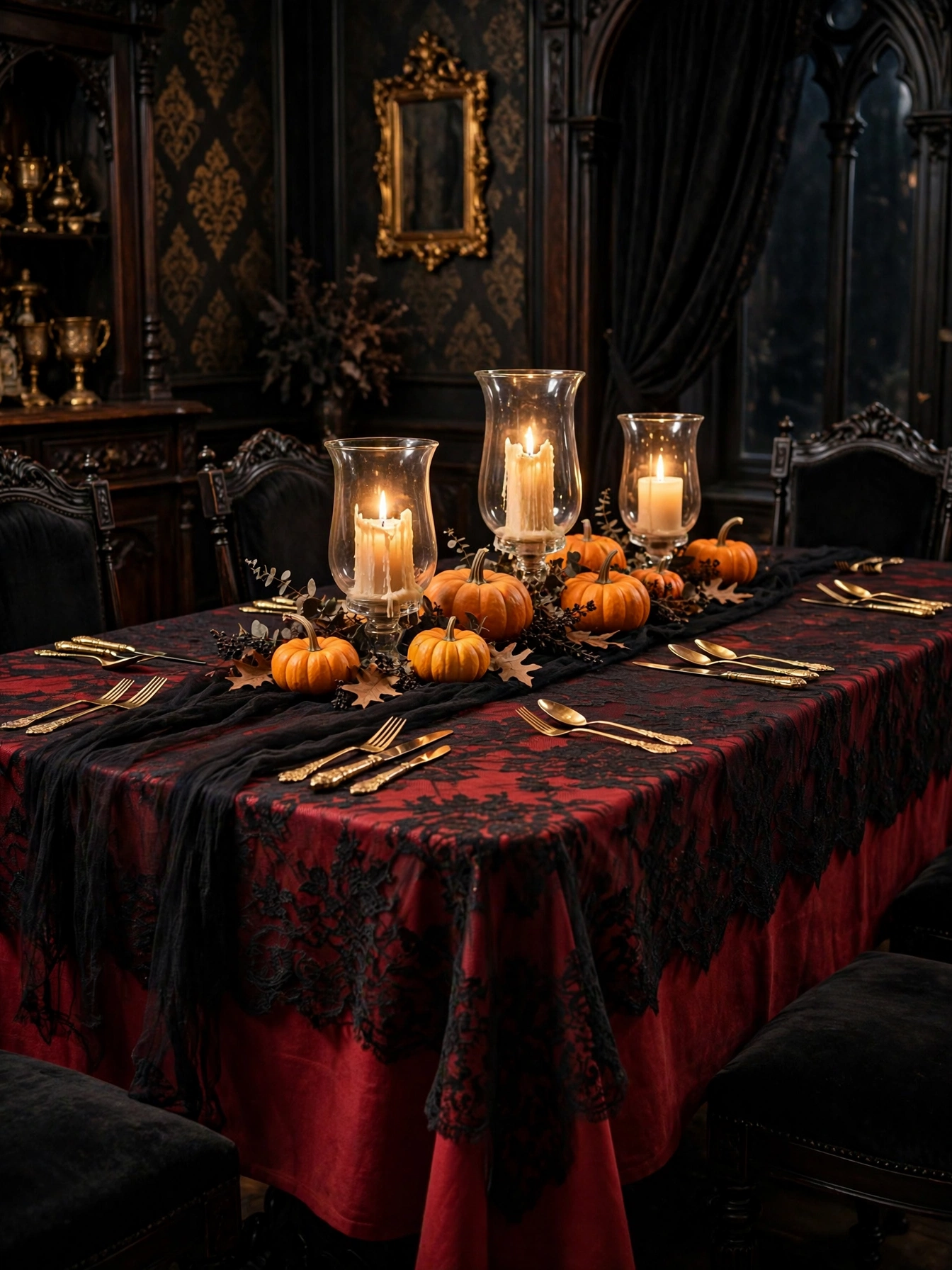 14 halloween room decor ideas 2026 black lace tablecloths