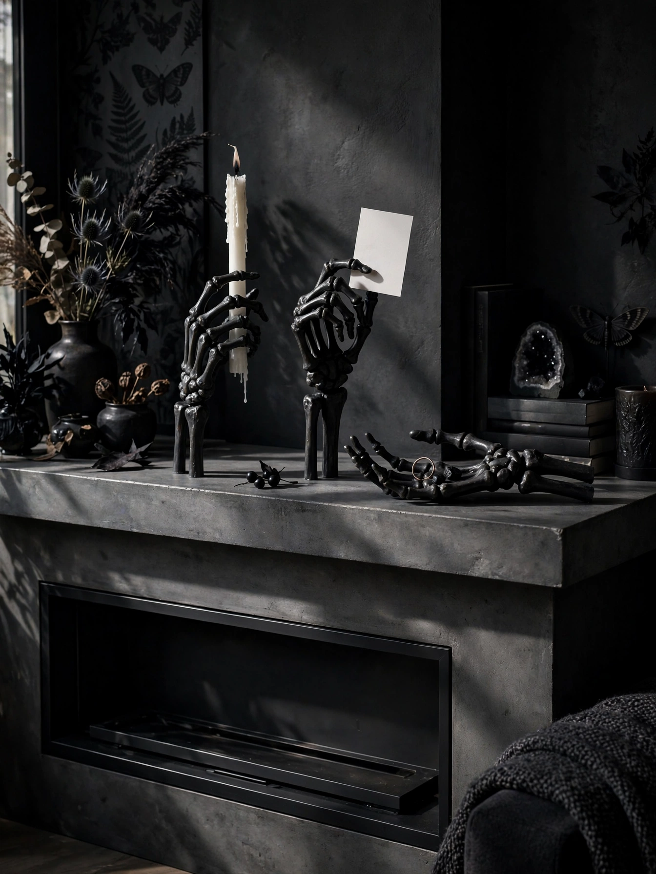 15 halloween mantle decor ideas 2026 skeleton hand accents