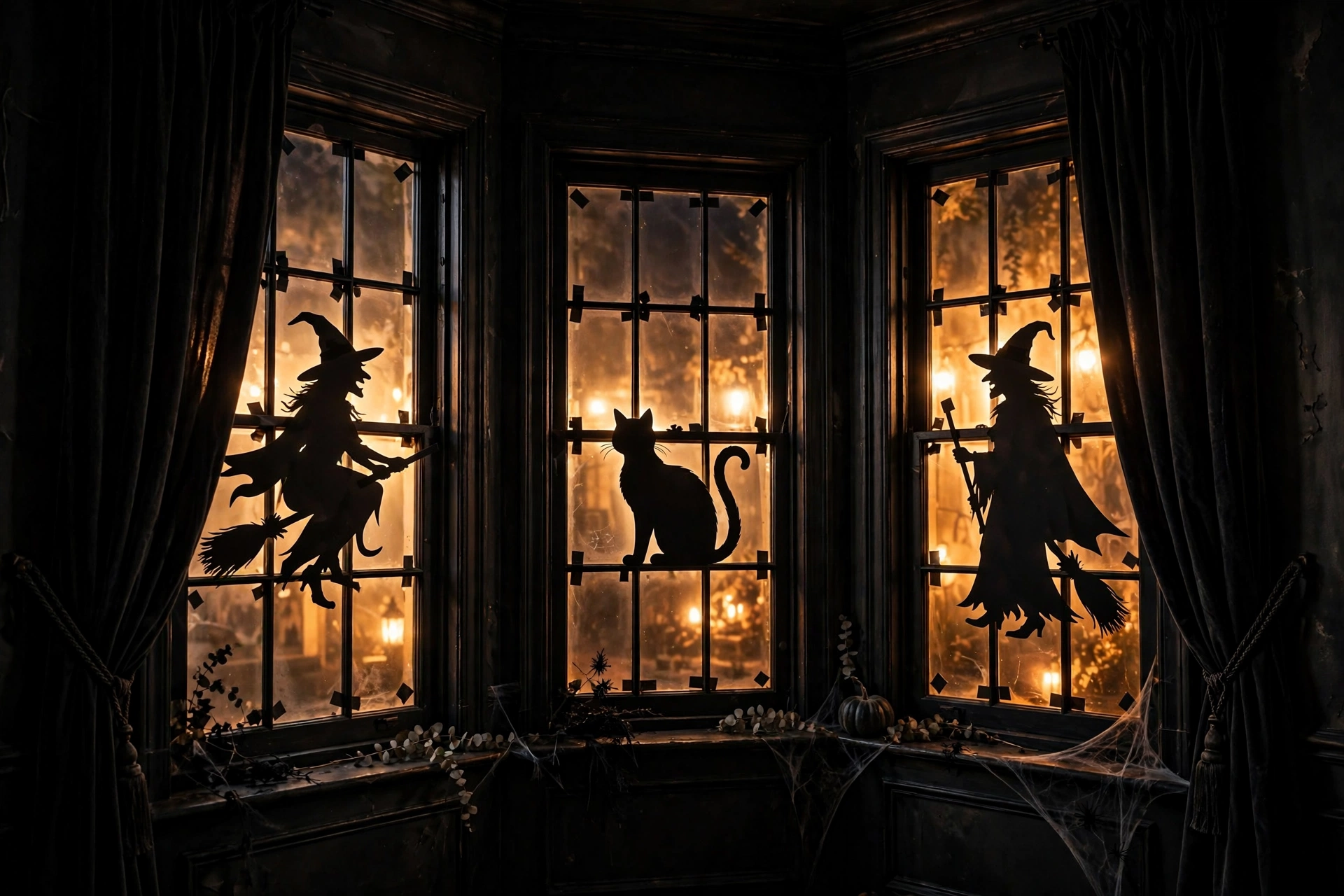 Eerie window silhouettes for a Halloween party