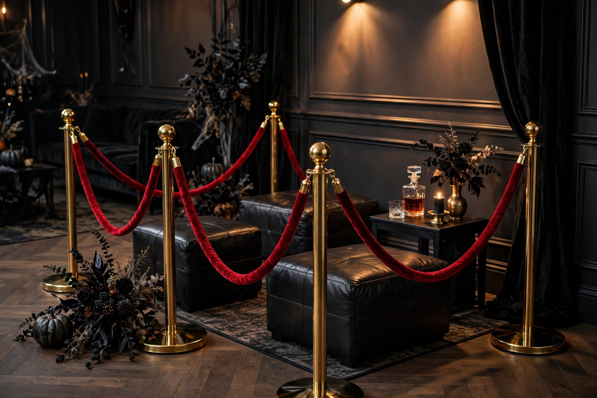 Velvet rope VIP area for a Halloween party