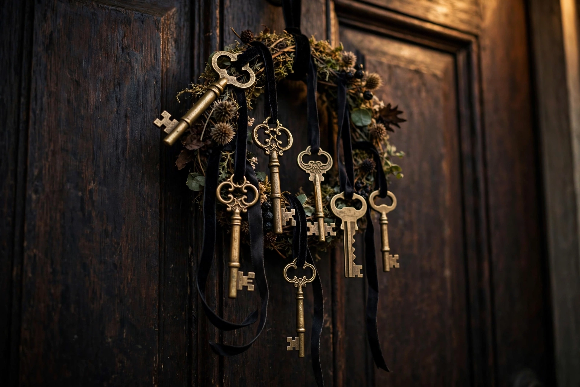 A vintage key collection Halloween door hanger