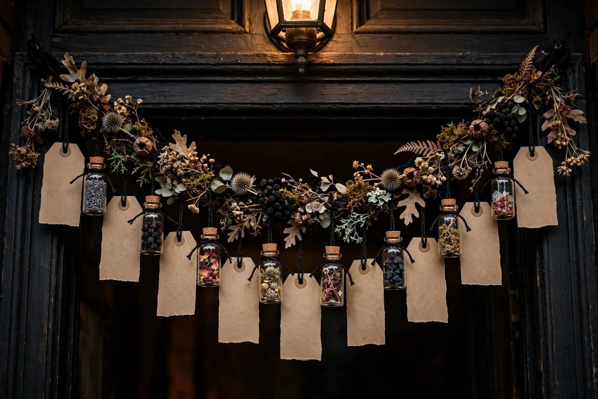 An apothecary tag garland for Halloween