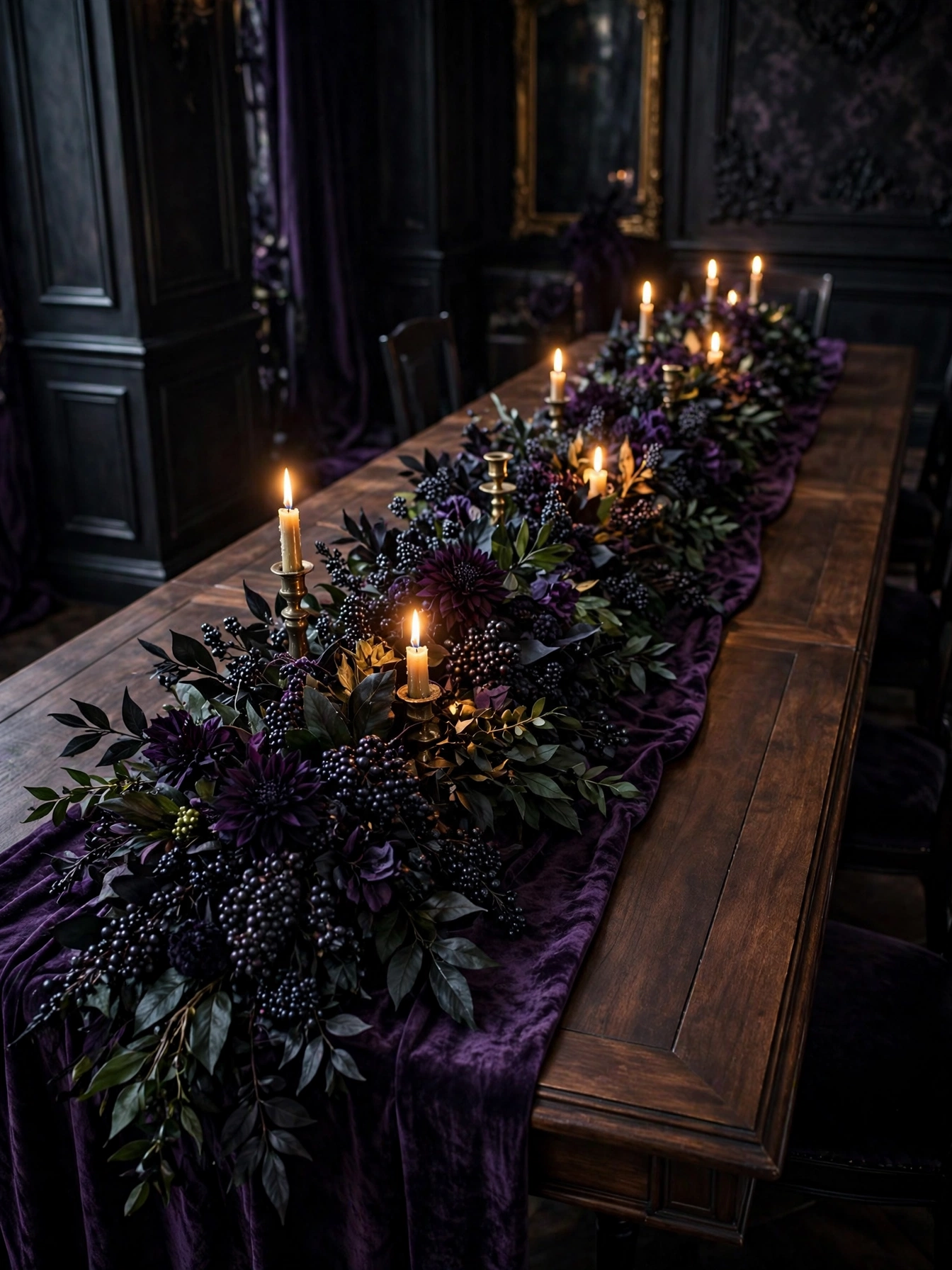 Midnight berry garland, a luxurious Halloween centerpiece idea for 2026