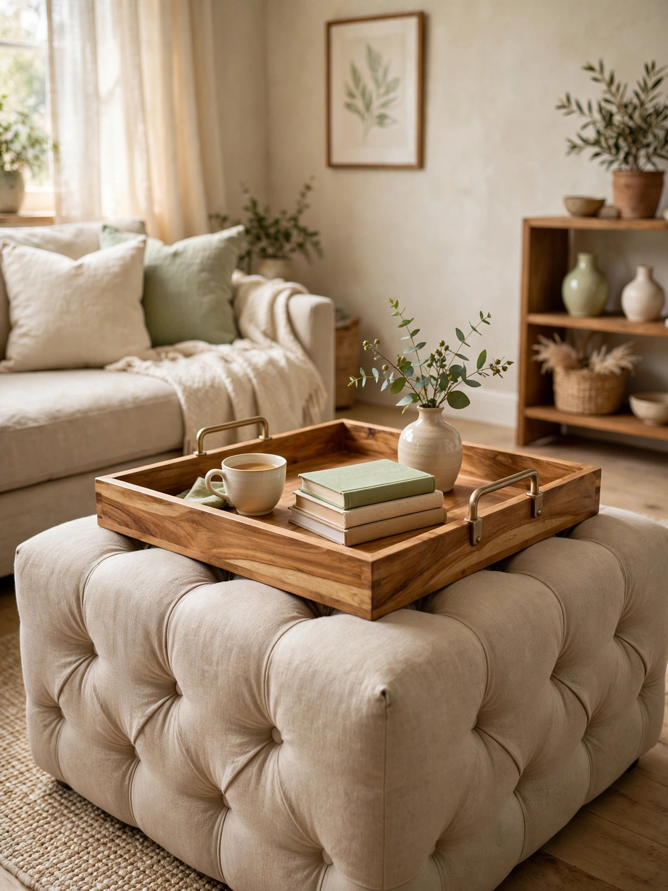 Brass-trimmed bar tray with shaker and citrus, celebratory coffee table tray decor ideas