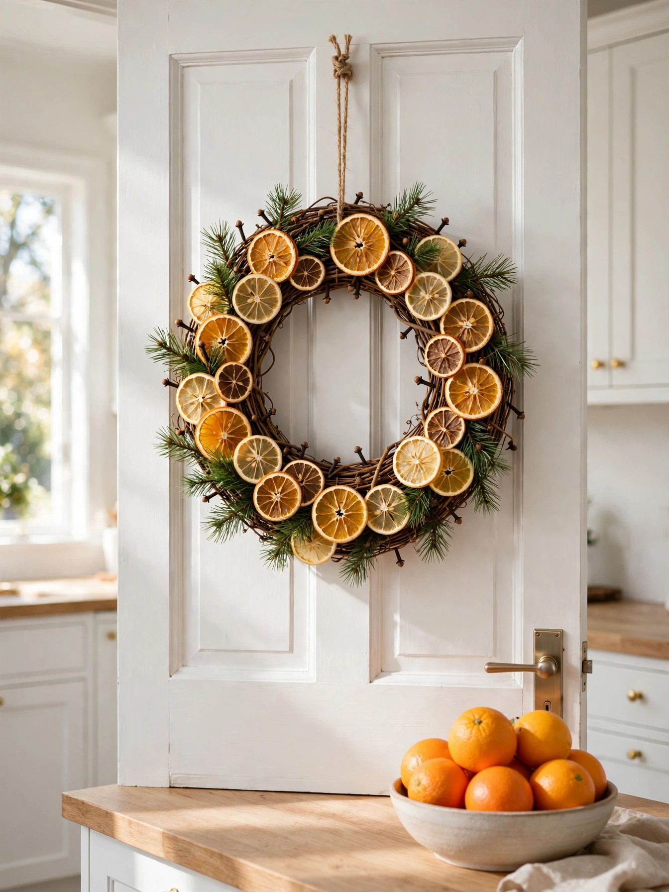 Dried orange and lemon slices with whole cloves and pine on a grapevine wreath, a fresh zesty project in diy christmas wreaths ideas 2026.
