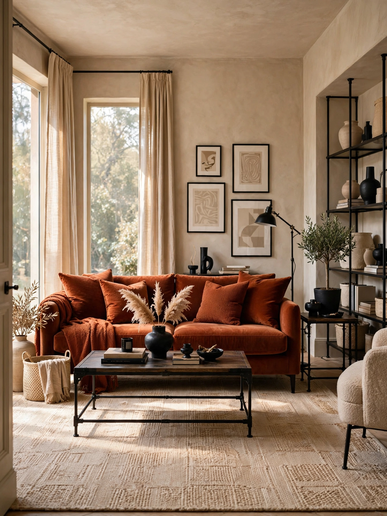 Open-plan space zoned with rug and sofa back in how to decorate a living room like a pro
