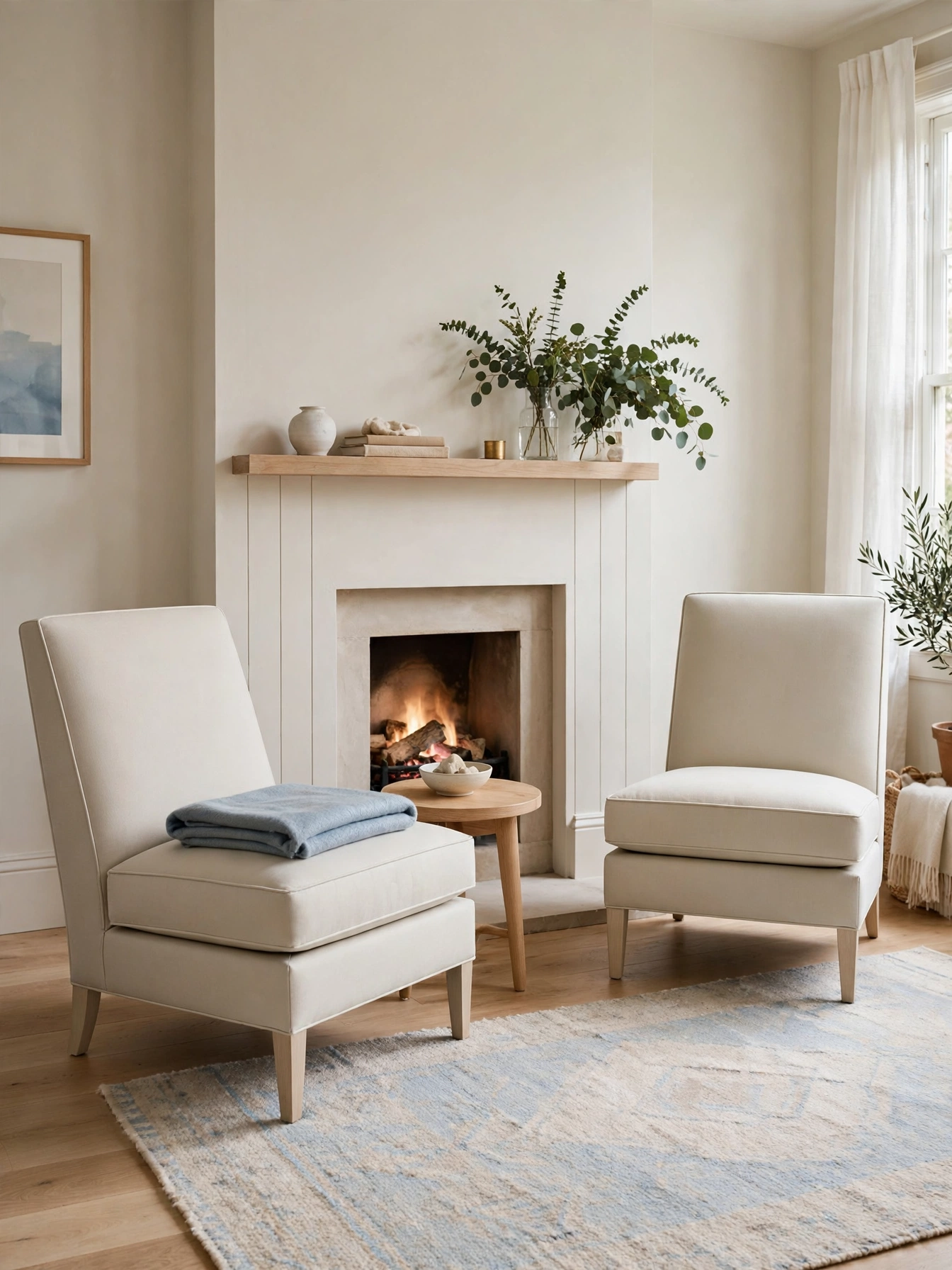Slim armless slipper chairs fitting tight spots in this guide to how to make your living room look bigger