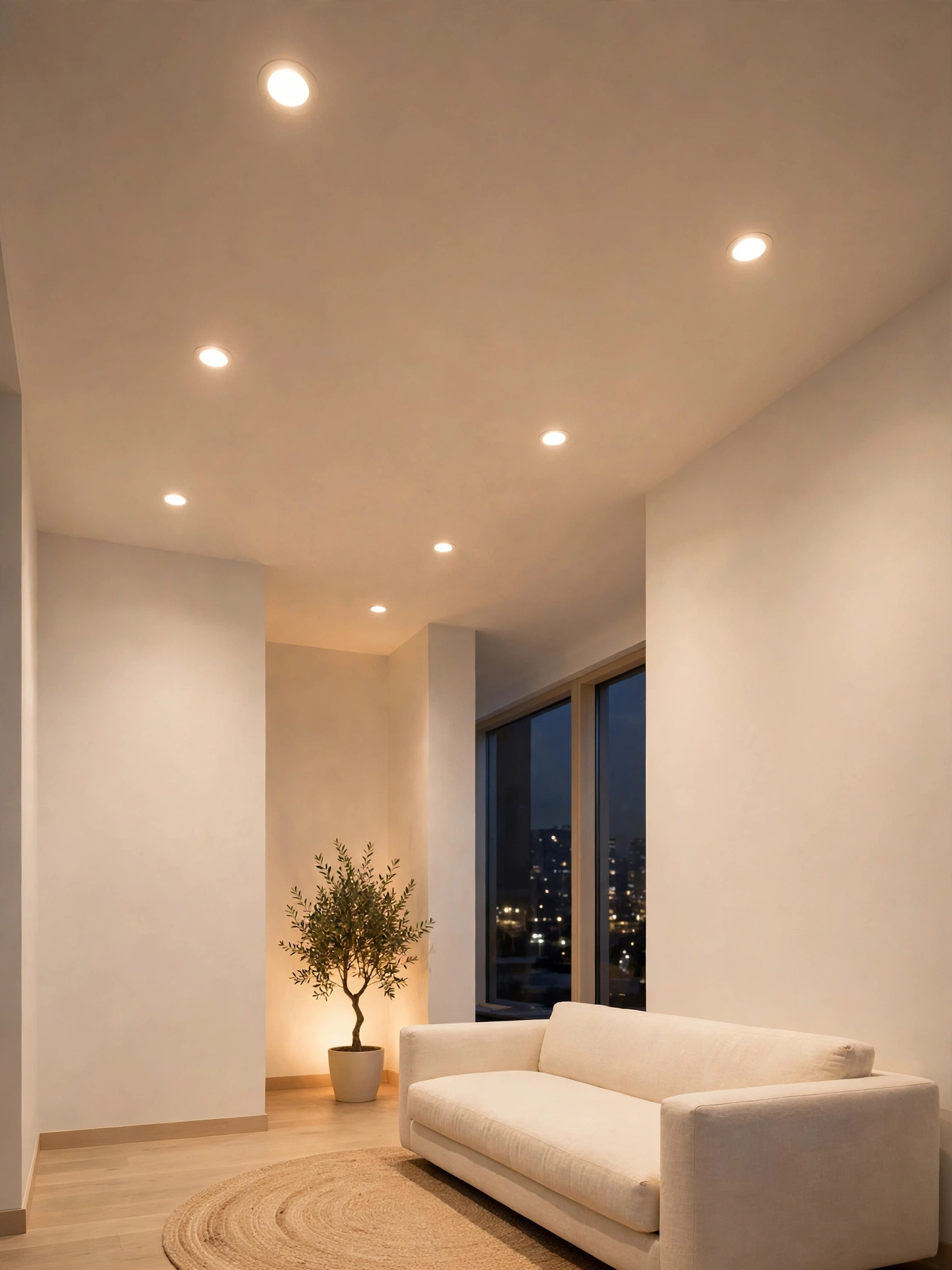 Recessed cans washing walls with light, a pro move for how to make your living room look bigger