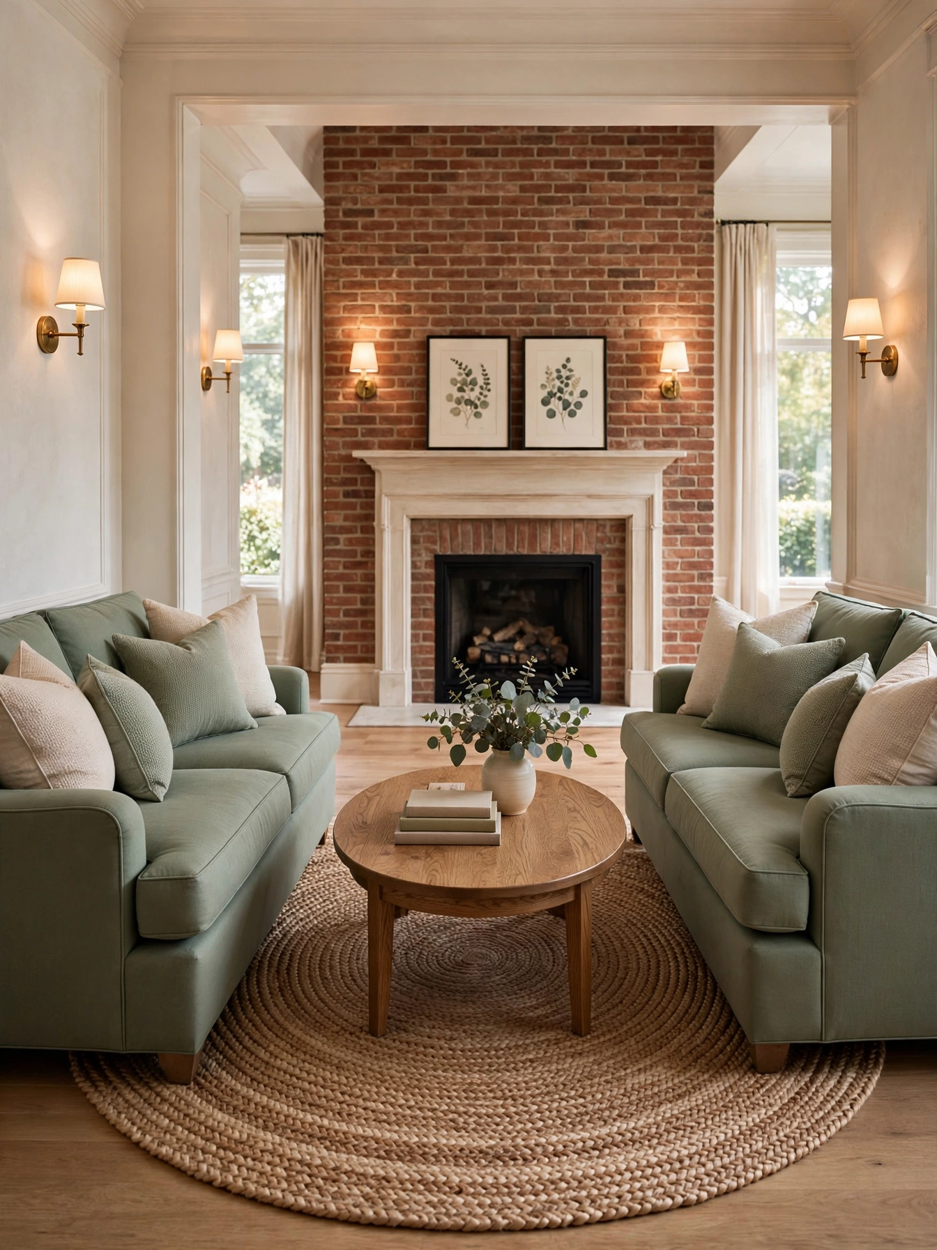 Warm gray sofa styled with rust and teal pillows, polished modern sofa living room ideas on a budget