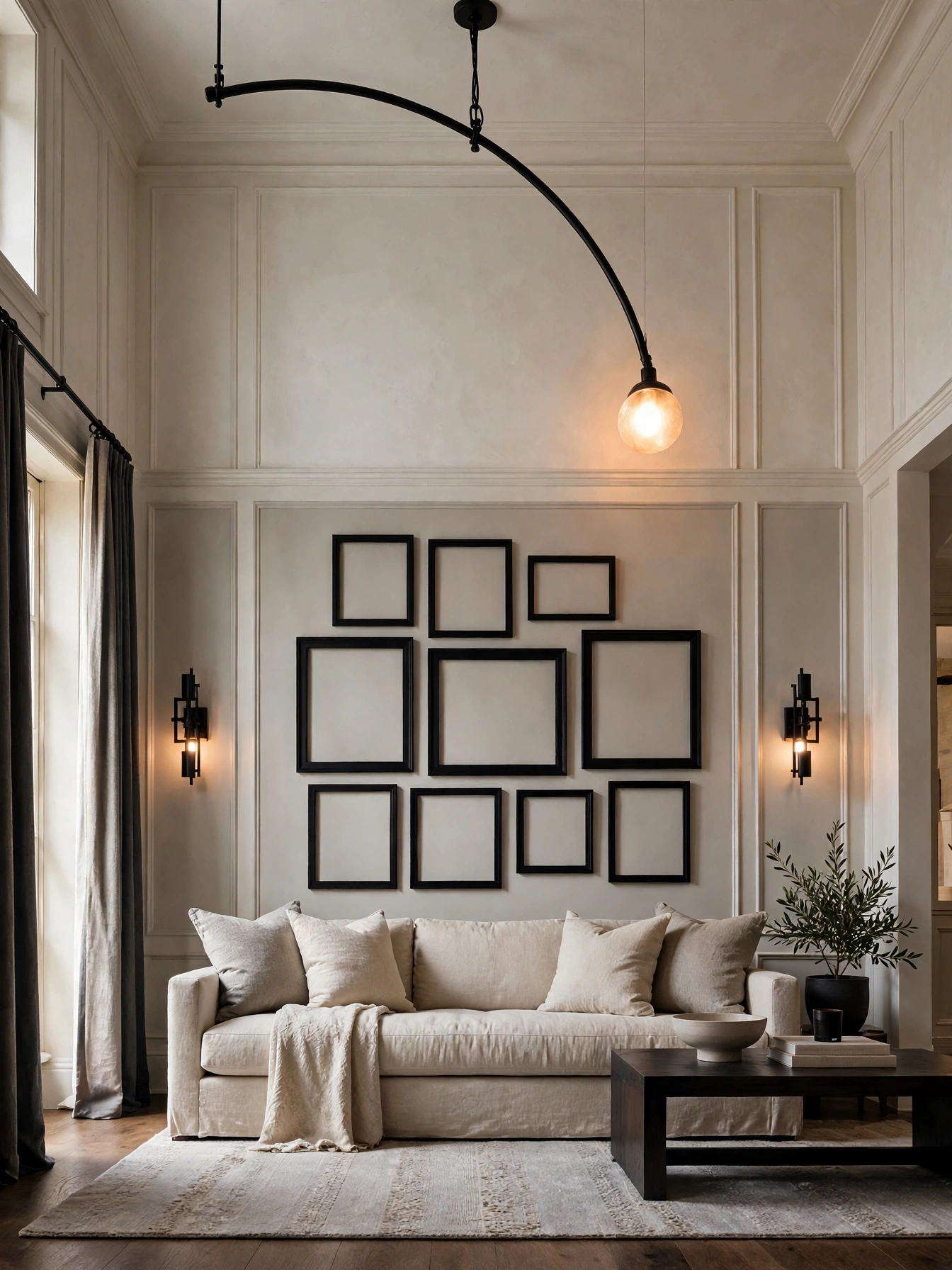 Pebble-textured wool rug under neutral seating, grounding neutral living room ideas