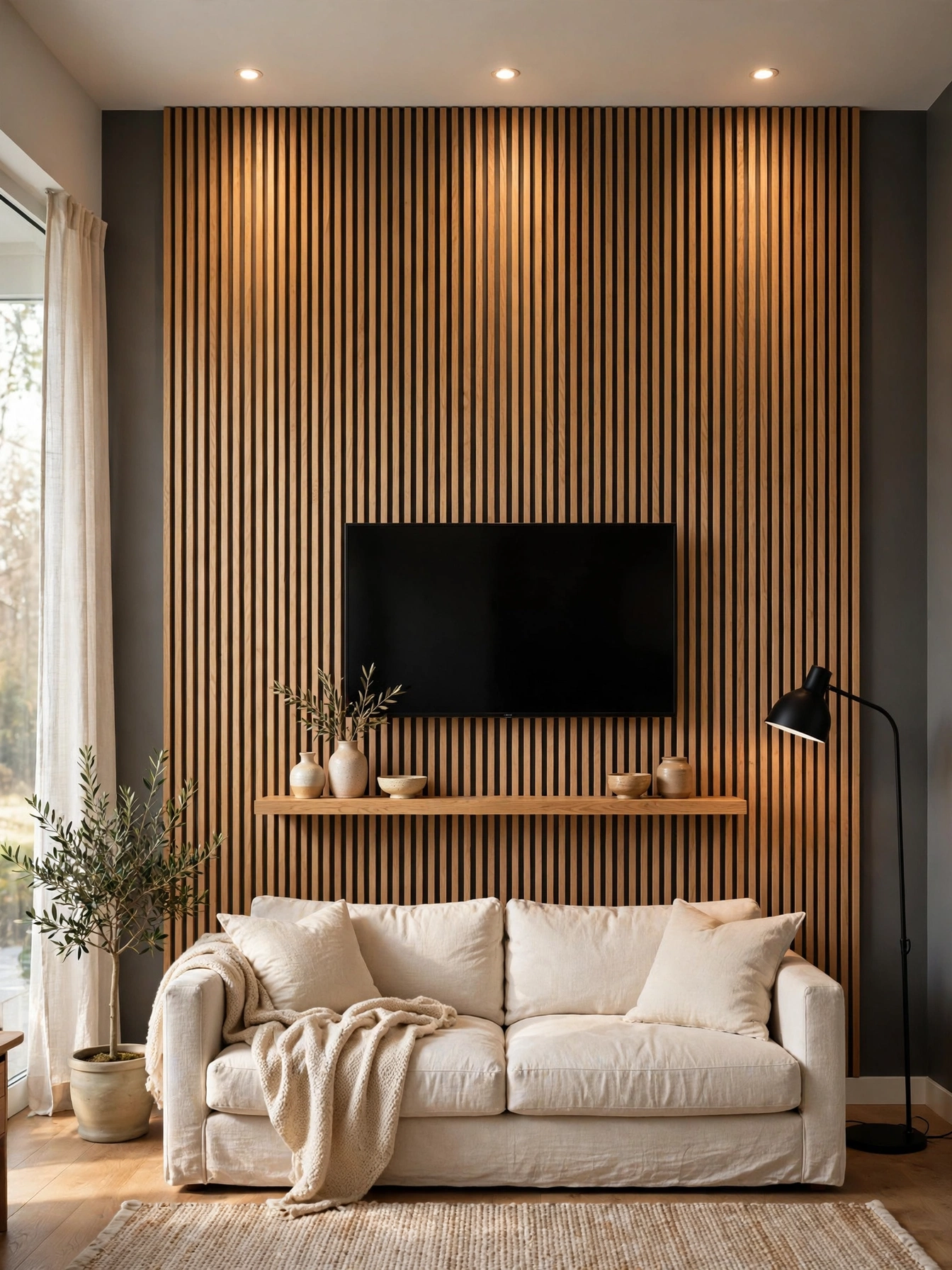 Frame-style TV displaying classic artwork like a framed painting, discreet tv wall ideas