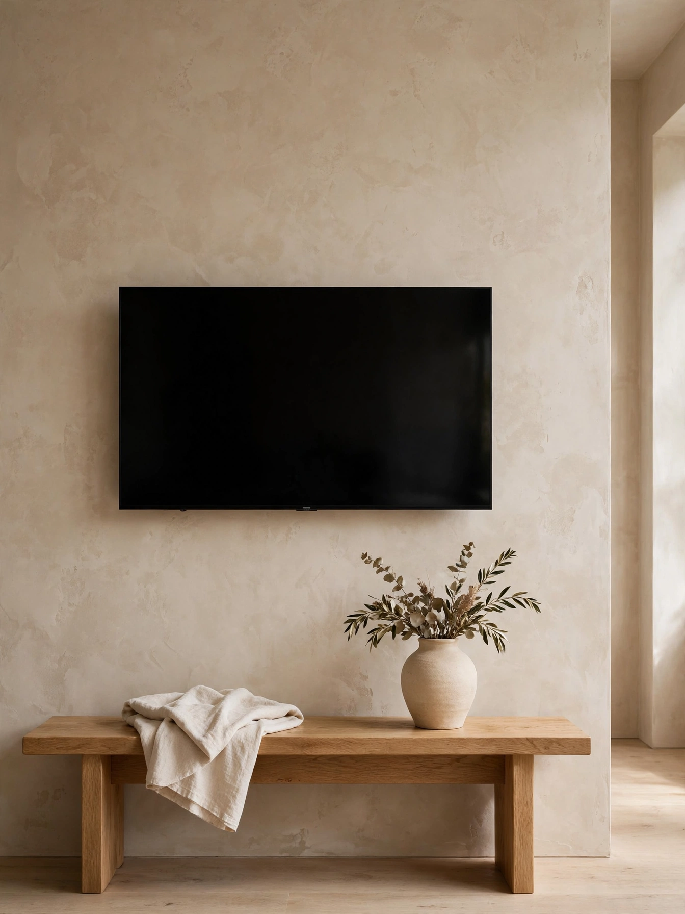 TV hidden behind a sliding smoked mirror panel on a track, clever tv wall ideas