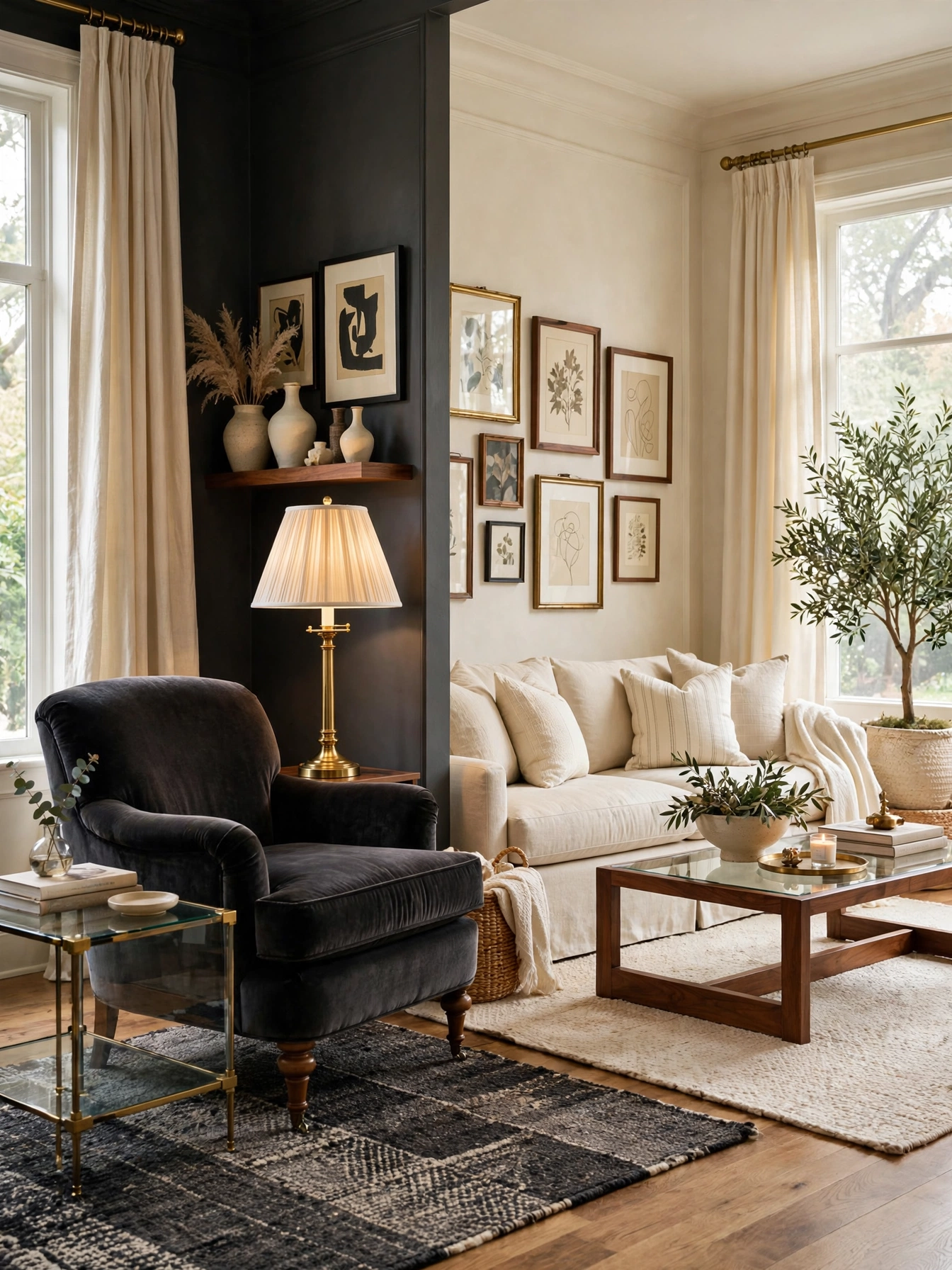 Heavy and light pieces balanced across a room, the visual-weight lesson in why furniture scale matters in living rooms